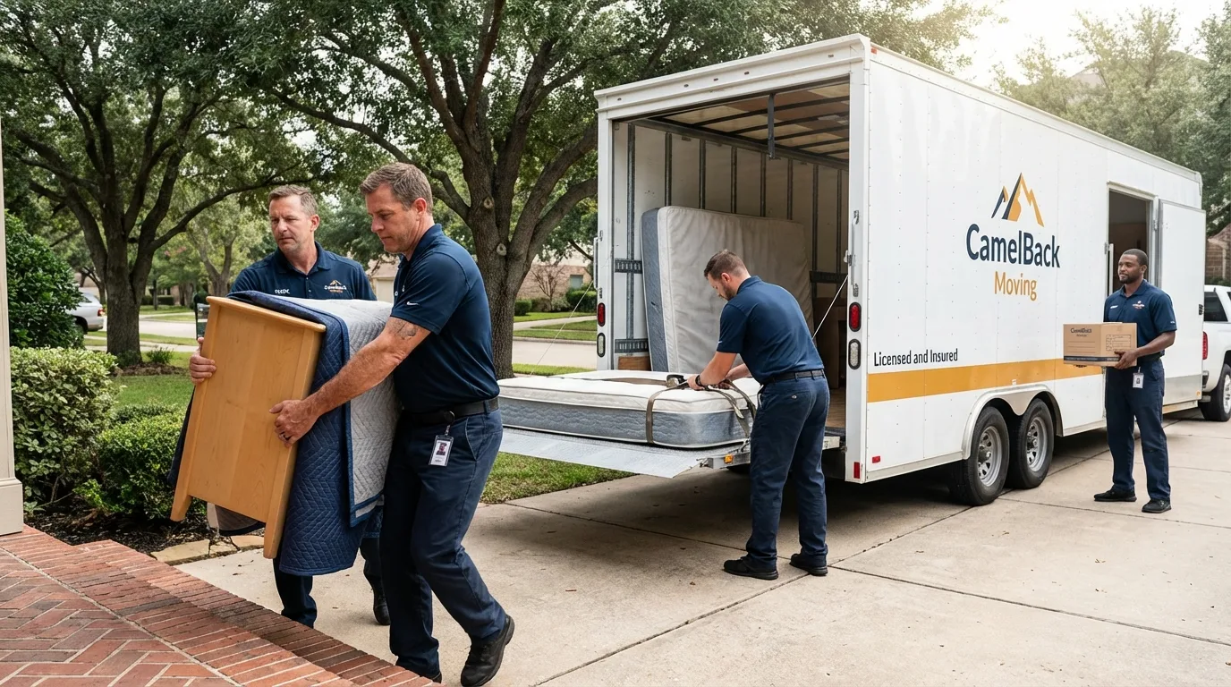 Crew loading residential truck for cross-state move from Crocker, MO