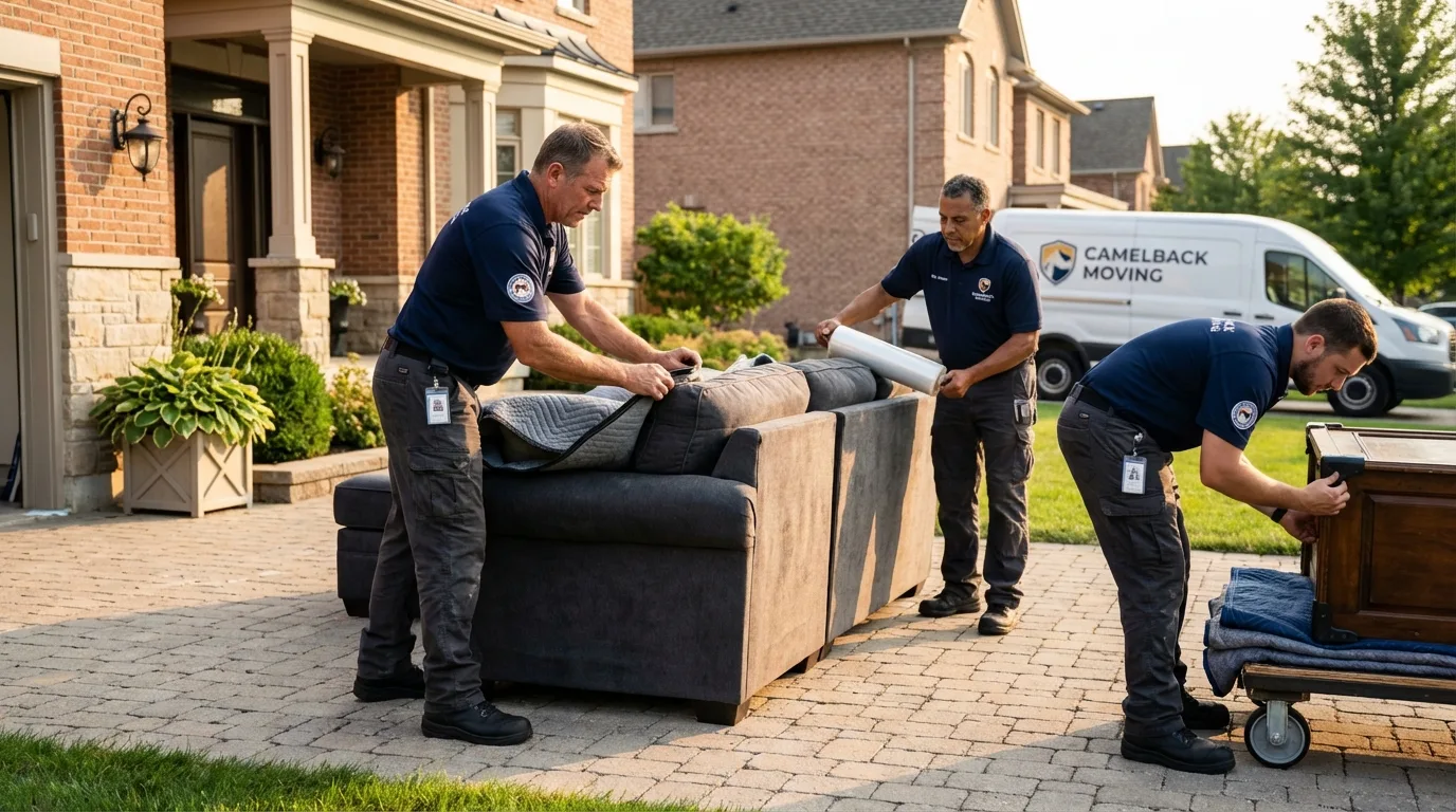 Large estate moving crew wrapping furniture in Crocker, MO